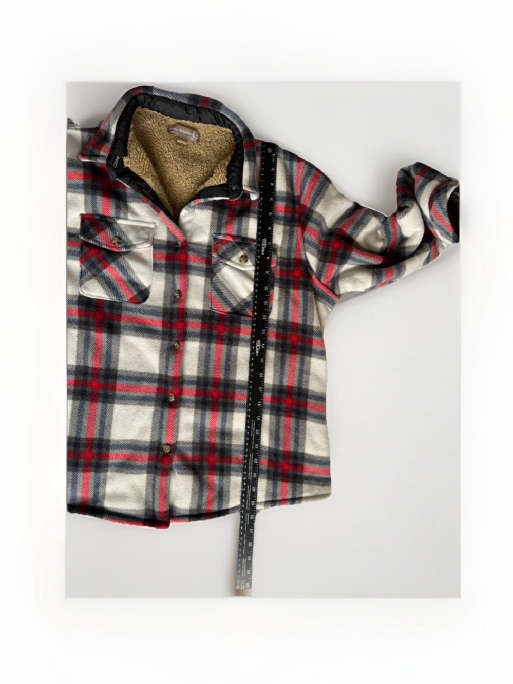 Victory Outfitters Plaid Sherpa Lined Fleece Shacket Jacket Red White Blue XL - Picture 11 of 12